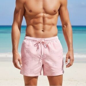 Burberry pink EKD Motif Embroidered men’s/unisex swimtrunks, mesh lining, NWT XL